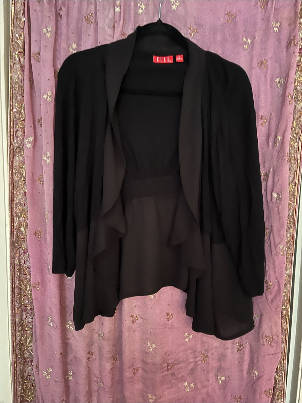 Elle Black Draped Open-Front Cardigan